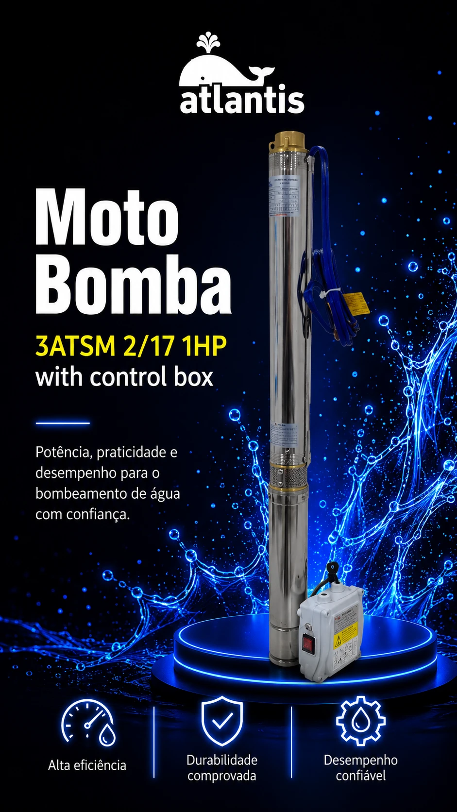 Moto Bomba 3ATSM 2/17 1HP with Control Box — Atlantis