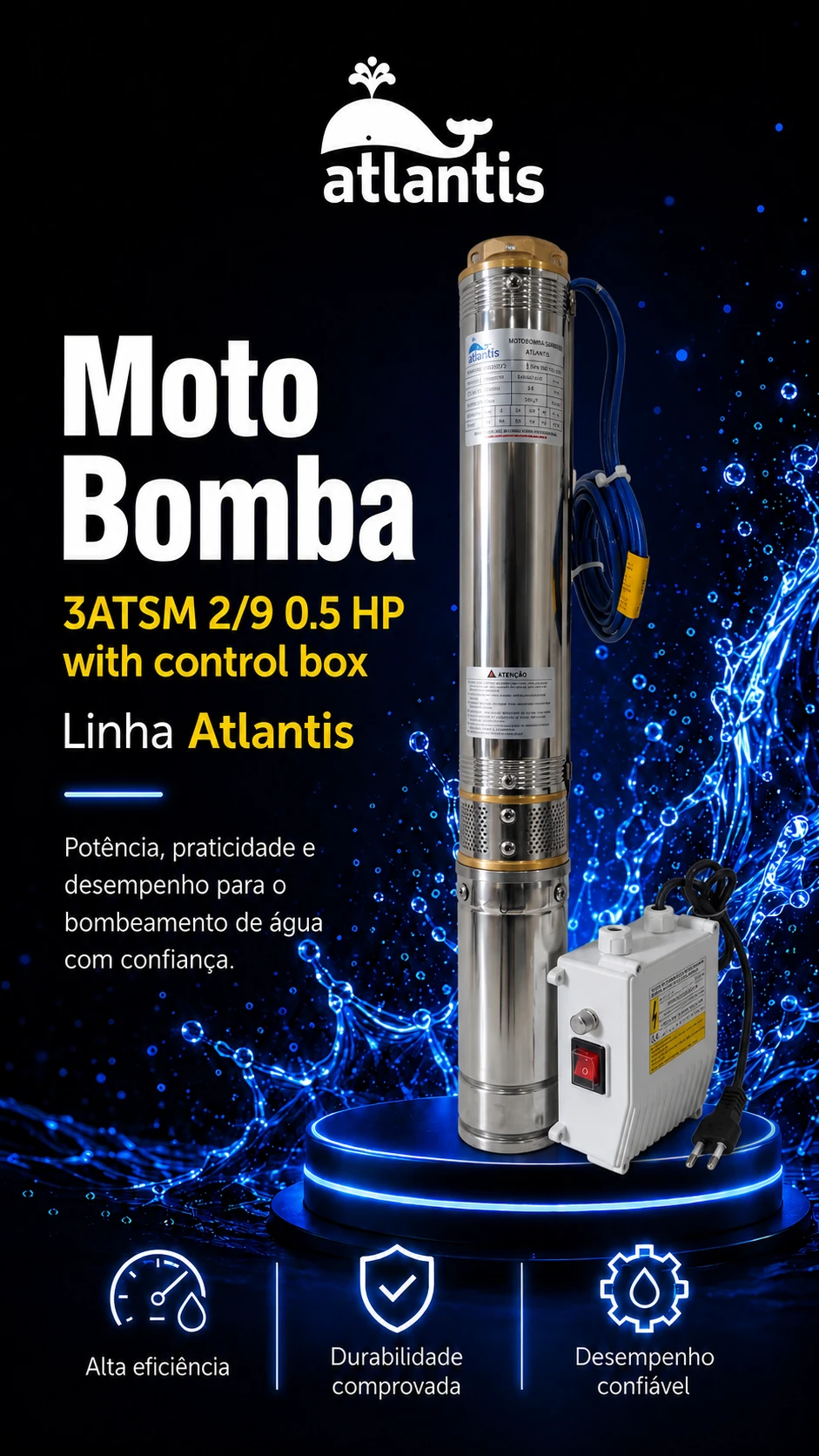 Moto Bomba 3ATSM 29 0.5 HP with Control Box — Atlantis