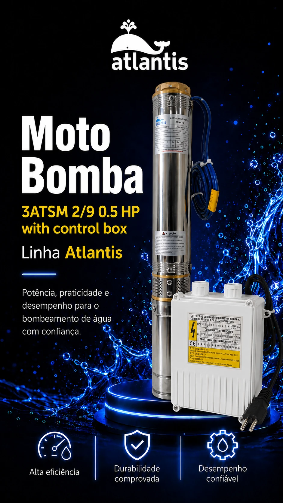 Moto Bomba 3ATSM 29 0.5 HP with Control Box — Atlantis