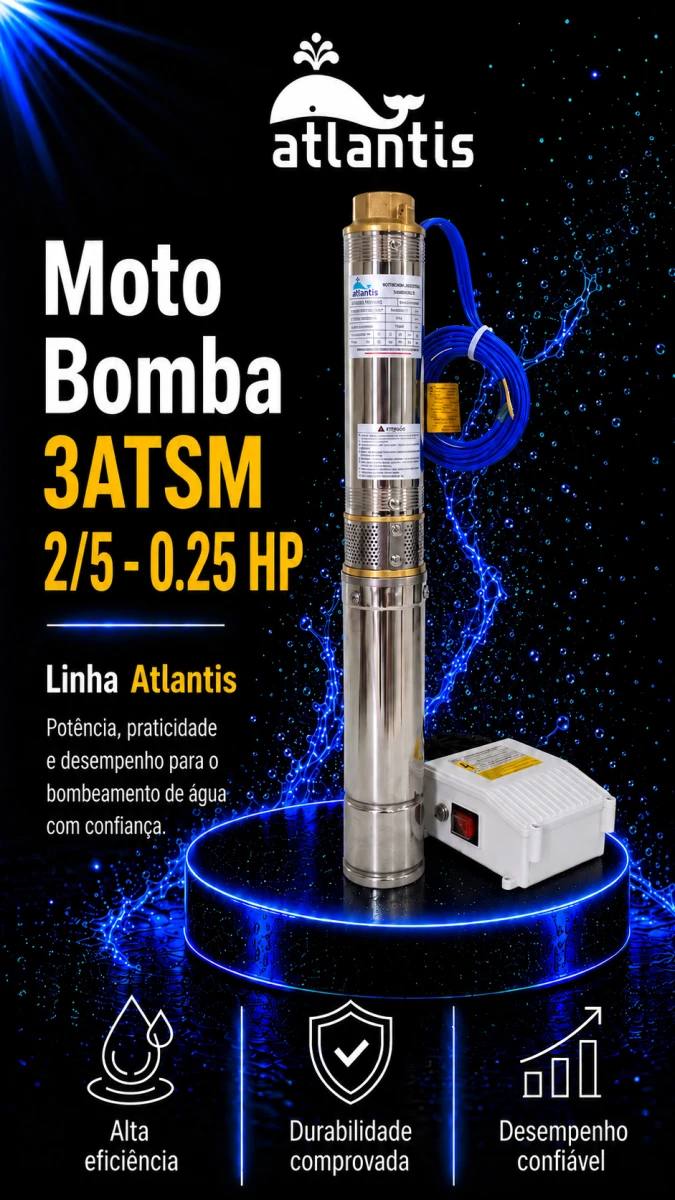 Motobomba Submersa Caneta with control box 3ATSM 2/5 - 0.25 HP — Atlantis
