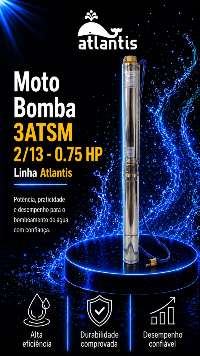 Motobomba Submersa Caneta 3ATSM 2/13 - 0.75 HP — Atlantis