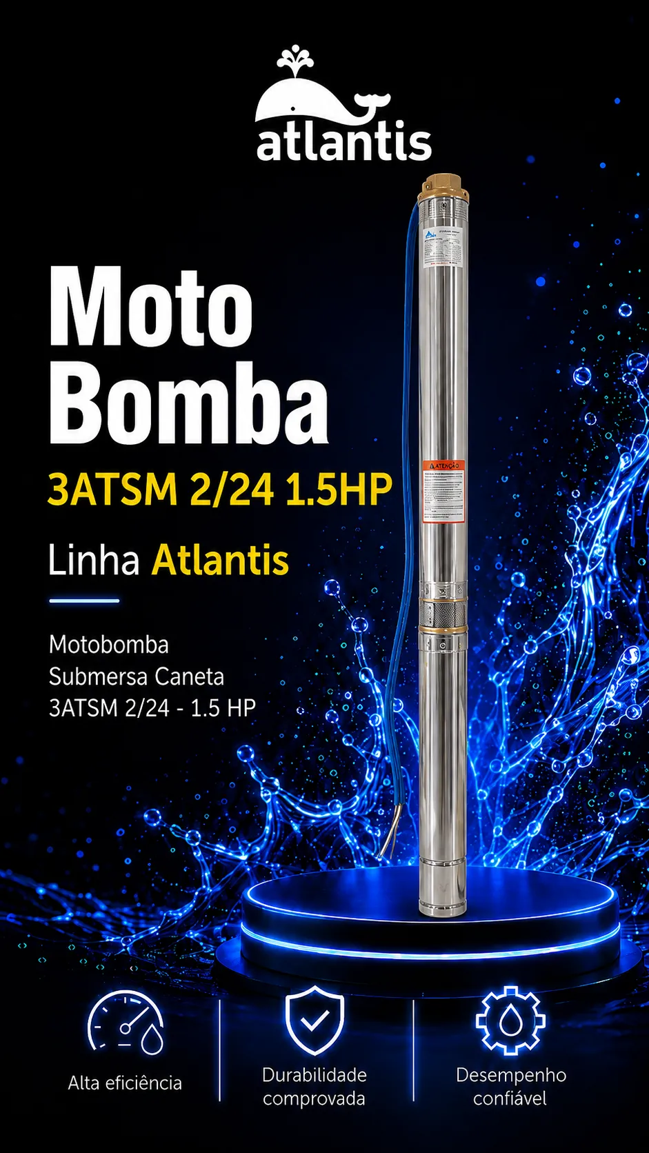 Motobomba Submersa Caneta 3ATSM 2/24 - 1.5 HP — Atlantis